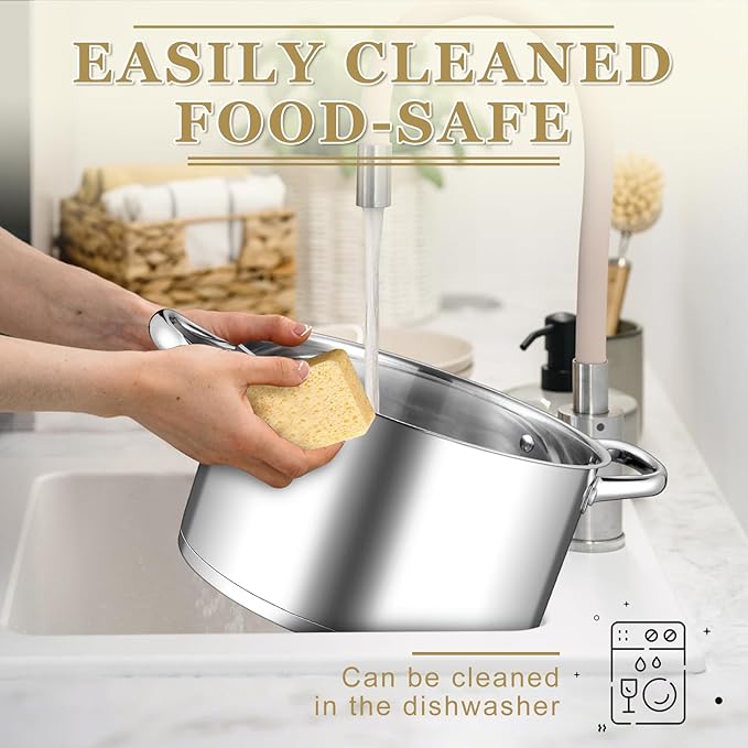 Leonyo 5 Quart Stock Pot with Lid, 18/10 3-ply Stainless Steel Stockpot for Induction Ceramic Gas Stoves, Heavy Duty Cooking Pot for Canning, Boiling, Simmering, Cooking Pot for Pasta, Soup, Spaghetti