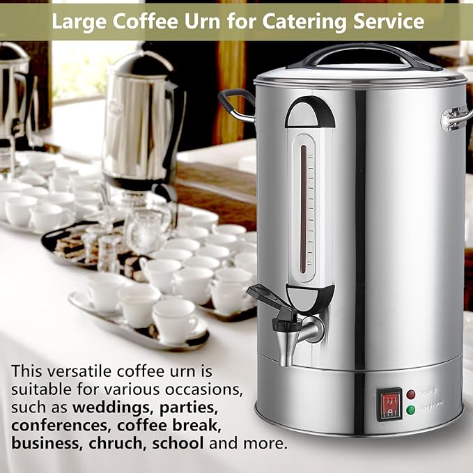 Commercial Coffee Urn 24L 160Cup Stainless Steel Quick Brew Hot Dispenser for Catering, Commercial Grade Large Capacity Coffee Maker For Meeting Rooms, Church, School, Stainless Steel