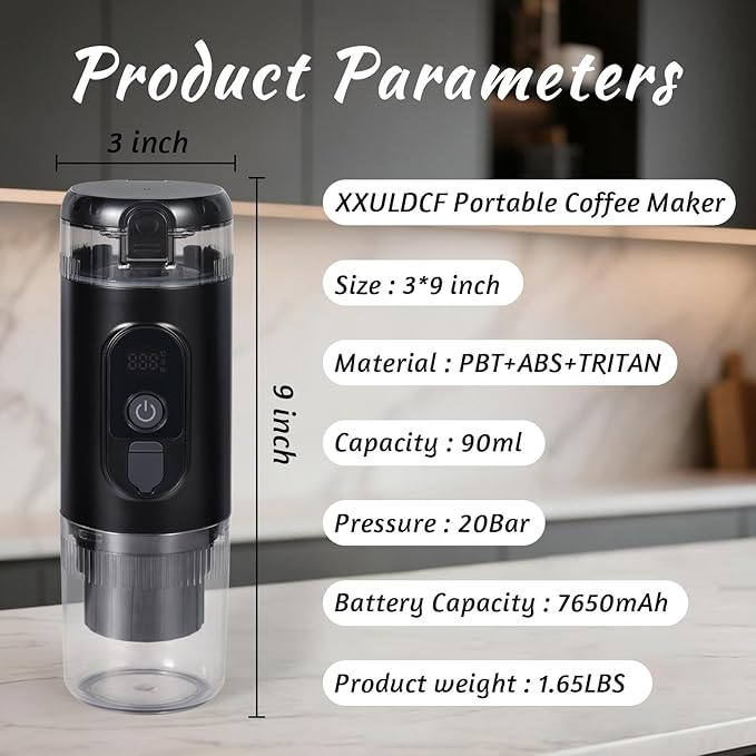 Portable Espresso Machine, Electric Travel Coffee maker with Self-Heating & USB-C, 20Bar High Pressure, Compatible with Coffee Capsules & Grounds（NS&DG） for Camping, RV, Office, Car