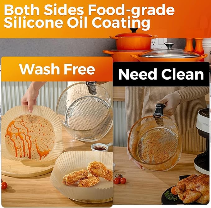 Air Fryer Paper Liners Disposable: 100PCS 6.5IN Square Non-Stick Air Fryer Parchment Paper, Food Grade Baking Sheets for Baking Roasting Microwave