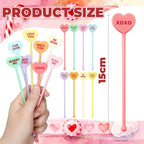 48 Pcs Valentine Conversation Candy Heart Drink Stirrers Reusable Plastic Cocktail Swizzle Sticks Wedding Cocktail Mixers for Bar Engagement Anniversary Valentine Party Supplies