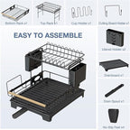 2 Tier Dish Drying Rack, Large-Capacity Dish Rack for Kitchen Counter, Anti-Rust Dish Strainer Rack with Drainboard Set, Kitchen Organizer with Cup Holder, Utensil Holder, Cutting-Board Holder