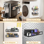 Magnetic Spice Rack for Refrigerator, 2-Pack Metal Spice Organizer for Kitchen Storage Organization, Magnetic Shelf for Fridge Space Saving Seasoning Organizer, Black