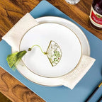 8” Porcelain Coupe Appetizer Plates with Golden Rim, Ceramic Off-White Round Dessert Serving Dishes for Bread,Dessert,Snack,Salad and Finger Food (Set of 6)