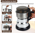 Electric Coffee Grinders，150-300w Silver Spice Grinder, One-Button Operation to Grinder Coffee Beans, Spices, Dry Herbs, Nuts, etc.1 Plastic Brush and 1 Plastic Spoon Included
