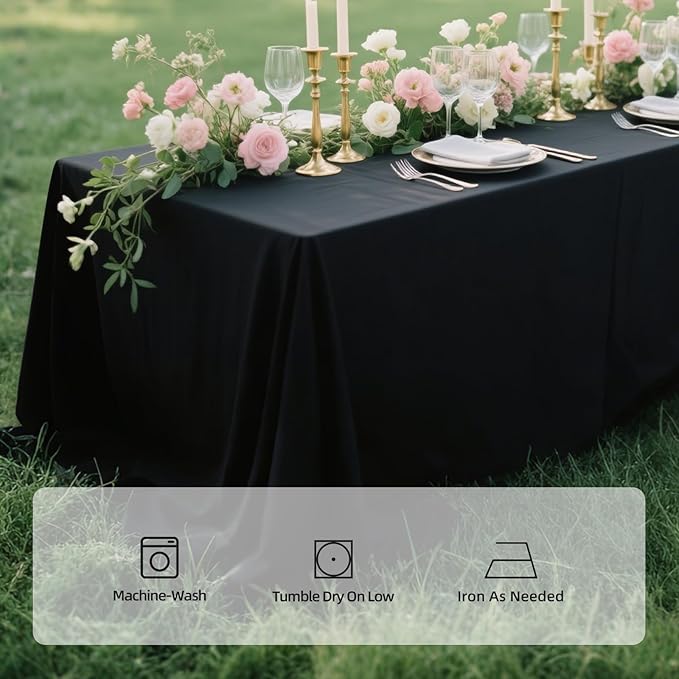 WIGENIUS 6 Pack Black Table Cloth Rectangle 60x84 Inch Polyester Tablecloths for 5ft Rectangle Tables - Reusable Wrinkle Resistant Washable Cloth Cover for Wedding Banquet Party | Hemmed Edges