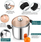 P&P CHEF Stainless Steel 3-Ply Sock Pot with Lid, Stockpot for Cooking Pasta & Stewing Soup, Fits Multi Stoves, Heat-proof Handle & Clear Lid, Heavy Duty & Dishwasher Safe, 10 Quarts
