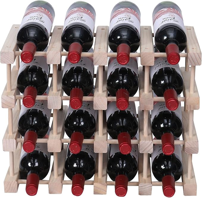 Wine Rack Small countertop Cabinet Stackable Storage Wooden freestanding Floor Wine Holder (15 Bottles)