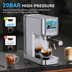 Espresso Machine 20 Bar, Compact Espresso Maker with Milk Frother, Stainless Steel Coffee Machine with 42 oz Water Tank for Cappuccino, Latte&Cold Brew, Home&Office, Silver