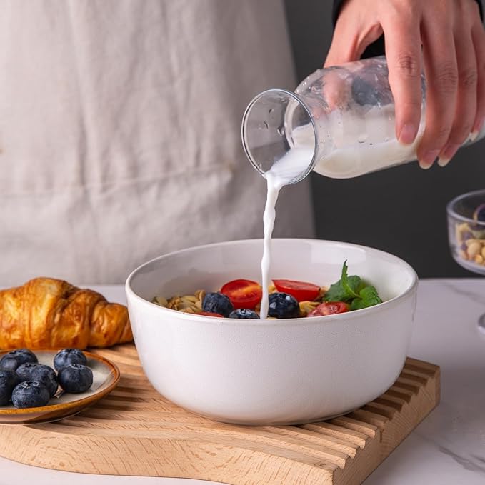 AmorArc Cereal Bowls Set of 6 for Kitchen, 26oz Stoneware Soup Bowls Set for Cereal,Soup, Modern Kitchen Bowls for Meal, Dishwasher &Microwave Safe, Reactive White