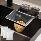 Sink Drain Strainer 2025 New Suction Cup Sink Kitchen Net Strainer Colander Collapsible Corner Sink Strainer Over for Food Waste Filtering Kitchen Leftover Have Mesh Bags (Black, Filter 150Pcs)