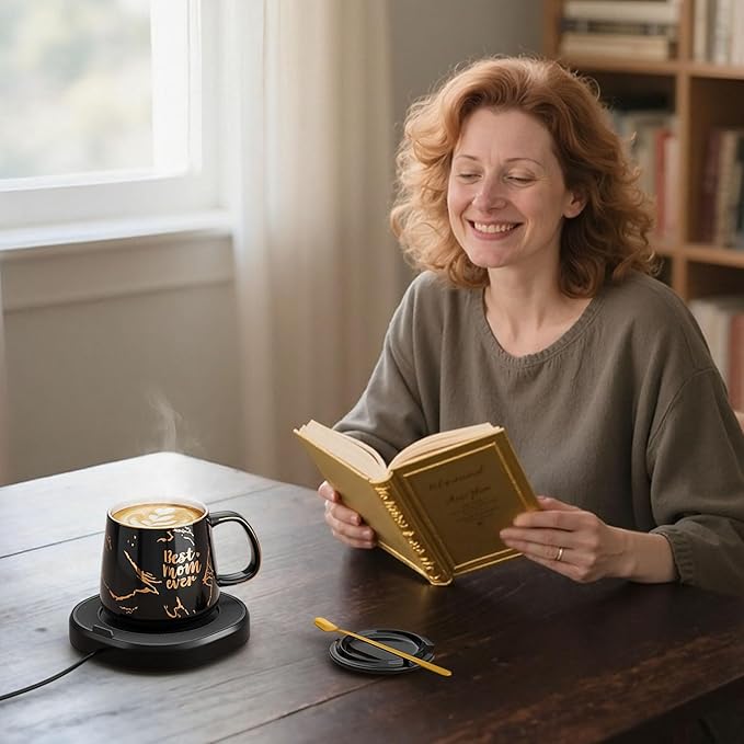 Coffee Mug Warmer, Best MOM Ever Mug with Coffee Warmer Set, Electric Coffee Cup Warmer for Desk 8H Auto Shut Off, Tea Beverage Warmer with 4 Temperature Setting, Women Mothers Day Birthday Mom Gifts