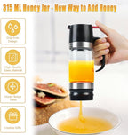 Honey Dispenser No Drip with Stand, 12 OZ Glass Honey Jar, Syrup Dispenser, Easy One Hand Use Honey Pot for Coffee or Tea, Mess Free Honey Dispenser for Syrup, Honey Container (2PCS Black)