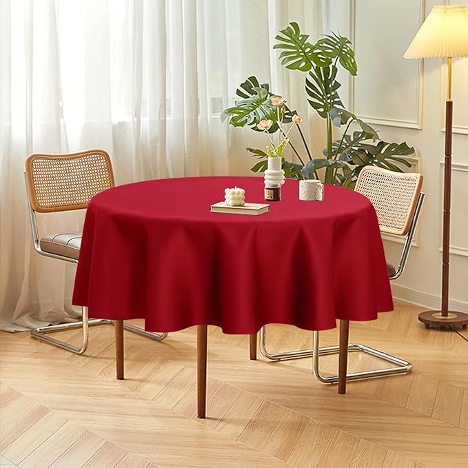 sancua 2 Pack Round Tablecloth 60 Inch Red, Stain and Wrinkle Resistant Table Cloth - Washable Polyester Table Cover for Dining Tables, Buffet Parties and Camping