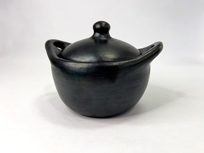 Authentic La Chamba Stewpot-Elegant, All-Natural Black Clay Dutch Oven for Braising, Roasting, Cooking Beans- Stovetop & Oven Safe – Handmade in Colombia - Very Small, 1 Qt.