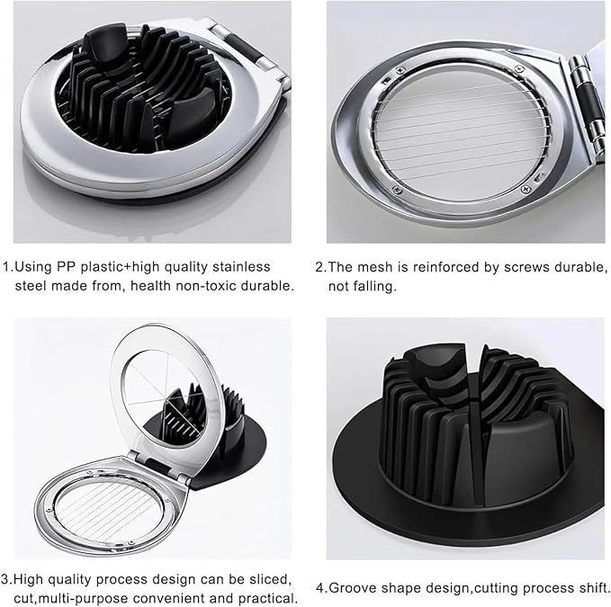 Egg Slicer, BIBURY Egg Slicer for Hard Boiled Eggs, Heavy Duty Egg Cutter for Egg Strawberry Mushroom Soft Fruit, Stainless Steel Wire with 3 Slicing Styles, Easy to Clean