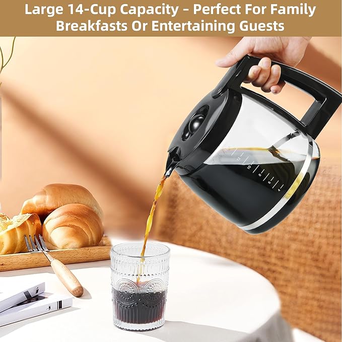 14-Cup Glass Coffee Carafe Replacement Compatible with Cuisinart Models DCC-3200P1, DCC- 3200, DCC-2200RC, Coffee Pot Replacement 14 Cup with Ergonomic Handle and Dripless Spout