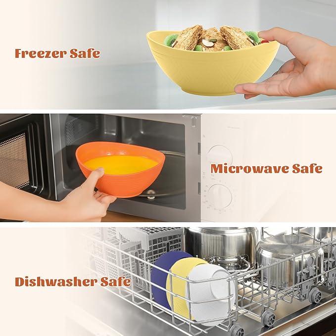 Homienly Wheat Straw Bowls Set Serving Bowls Plastic Bowls Reusable 26oz Microwave & Dishwasher Safe Cereal Bowls Unbreakable for Cereal,Salad,Fruit,Soup Bowls- Modern Color