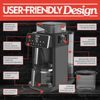 Gourmia 10-Cup Grind & Brew Coffee Maker – Built-in Adjustable Grinder, Programmable Digital Timer, 3 Brew Strengths, 4-Hour Keep-Warm, Auto Shut-Off, Pause & Serve, Glass Carafe, Stainless Steel