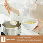 E-far White Cooking Utensils Set of 6, Silicone Kitchen Utensils with Wooden Handle, Non-stick Cookware Friendly & Heat Resistant, Includes Spatula/Ladle/Slotted Turner/Serving Spoon/Spaghetti Server