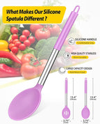 Pack of 2 Large Silicone Cooking Spoons,Non Stick Solid Basting Spoon,Heat-Resistant Kitchen Utensils for Mixing,Serving,Draining,Stirring (PURPLE)