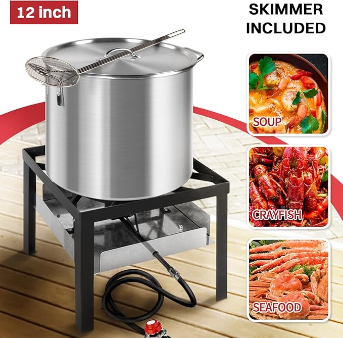 50QT Crawfish Boiler | Seafood Boiling Kit | Dustproof Cover & 12" Skimmer Included | 110,000BTU Propane Jet Burner | 0-20 PSI CSA Certified Regulator | Crab Boil Pot for Outdoor Backyard Cooking