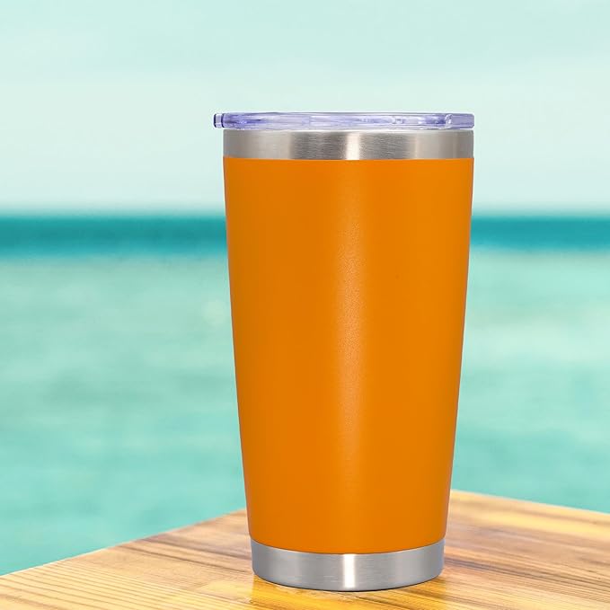 20 oz Tumbler Coffee Tavel Tumblers Bulk with Lid Stainless Steel Double Wall Vacuum Insulated Mug Powder Coated Cups fit Car Cupholder for Hot and Cold - Orange, 4Pack