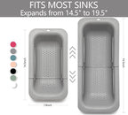 Adjustable Over the Sink Colander Strainer, Silicone Clip On Strainer for Pots Strainers and Plastic Colanders Drainer Basket for Food Pasta Vegetables Kitchen, Extendable 14.5"-19.5", Grey