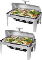 ROVSUN 2-Pack Roll Top Chafing Dish Buffet Set,9 Quart Full Size Pan Chafer, NSF Stainless Steel Rectangular Setfor Wedding,Parties,Banquet, Catering Events