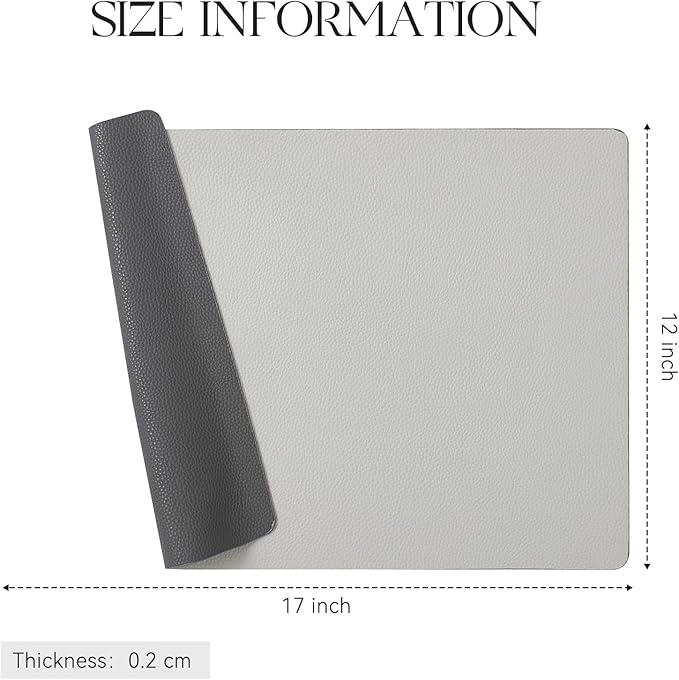 MOSAYT Vinyl Placemats Set of 6, Heat Resistant Place Mats 100% Waterproof Washable & Wipeable Faux Leather Reversible Table Mats for Kitchen Dining Party Indoor Outdoor, 12" x 17", Dark Light/Grey