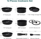 NEWBULIG 12-Piece Nonstick Kitchen Cookware Set, Pots and Pans with Detachable Handle, Induction Compatible, Dishwasher & Oven Safe, Space-Saving, Black