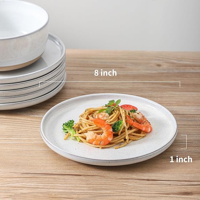 Ceramic Dinner Plates Set of 4,Stoneware 8 Inch,Microwave,Dishwasher and Oven Safe,Porcelain Dessert Plates for Pasta,Salad and Steak,Dishes Set for Kitchen,Scratch Resistant,White