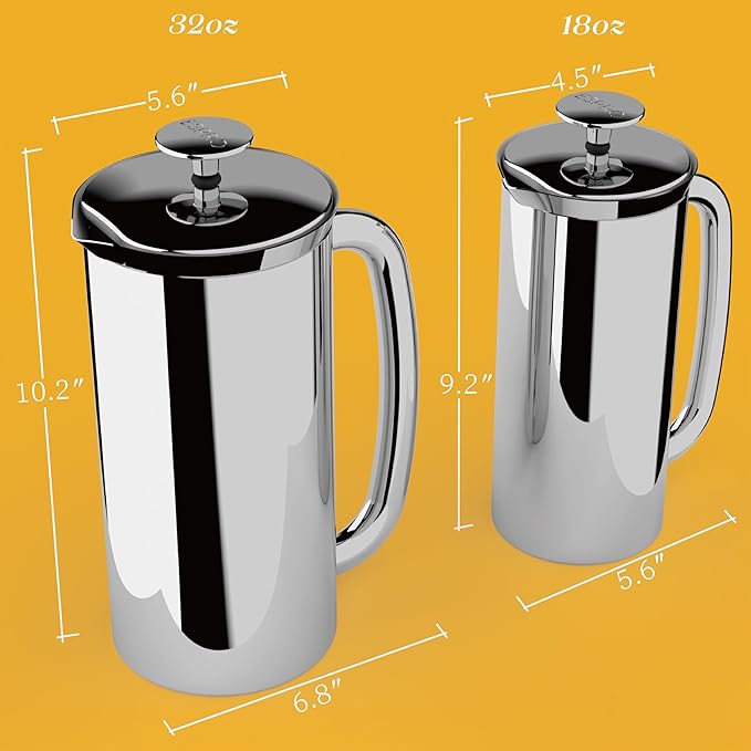 ESPRO P7 French Press Coffee Maker - Double-Walled Stainless Steel Insulated with Micro-Filter, 18 Ounces, Polished Stainless Steel
