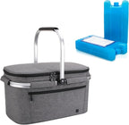 ALLCAMP OUTDOOR GEAR Large Picnic Basket 32L Shopping Basket Grocery Bags Folding Insulated Strong Aluminum Frame Basket (Large Gray)