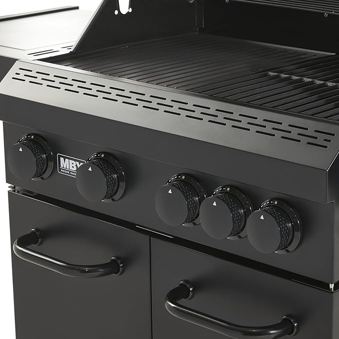 4 Burner Gas Grill Cast Iron Griddle Grill Combo, BBQ Propane Grills with Side Burner 50000BTU Heavy Duty Barbucue Grill With Cover, Black