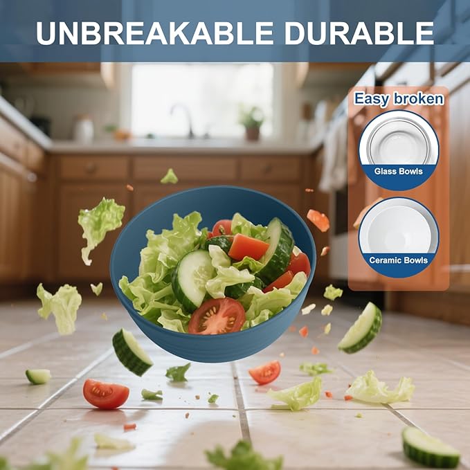 Wheat Straw Bowls for Kitchen 26 OZ - 6 Inch, Unbreakable Lightweight Salad Bowl Set of 6, Microwave and Dishwasher Safe Bowl, Alternative Plastic Bowls Reusable for Cereal, Snack,Fruit (Blue)