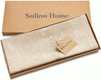 Solino Home Linen Table Runner 90 Inches Long - Athena, 100% Pure Linen Champagne Beige 14 x 90 Inch Table Runner for Dining, Summer, Fall, Autumn