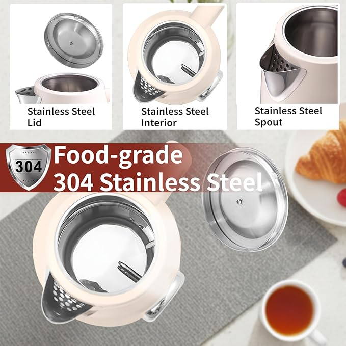 Retro Electric Kettle, 1.7L 304 Stainless Steel Tea Kettle with Temperature Gauge, 1500W Fast Boiling Water Boiler,Auto Shut-Off & Boil-Dry Protection, BPA-Free, Beige