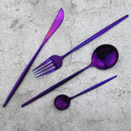 JASHII Silverware Sets, 24-Piece Stainless Steel Flatware/Cutlery/Tableware Set Service for 6 Person, Include Knife/Fork/Spoon, Mirror Polished (Purple)