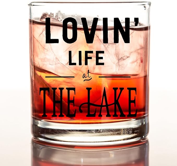 kunlisa Lake House Gifts Whiskey Glasses, Lake Lovers Gifts, Lakes House Essentials 10 oz Drinking Rocks Glasses for Women Men Whisky Cocktail Scotch Bourbon Liquor