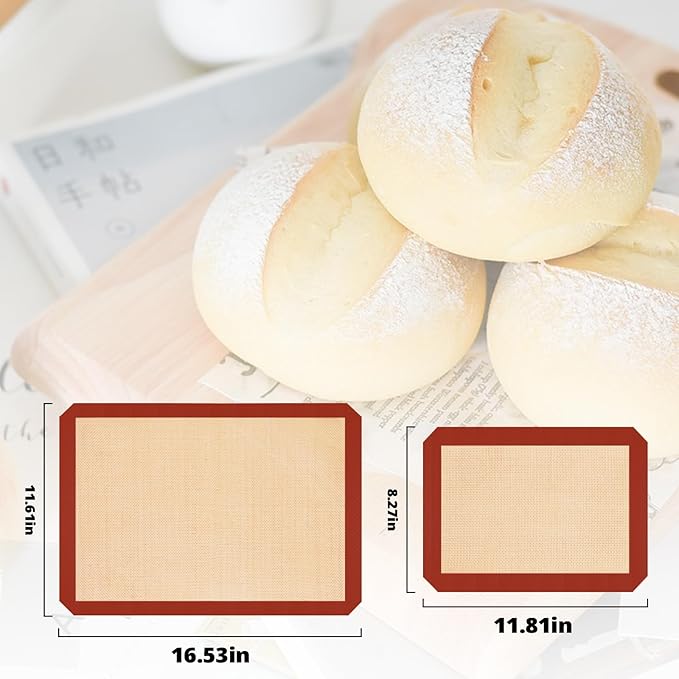 Silicone Baking Mat Set of 3, Silicone Baking Mats Cookie Sheet, Non-Stick Mats for Baking, Easy Clean & Reusable Oven Baking Sheet for Making Macaroons, Cookies (Red)