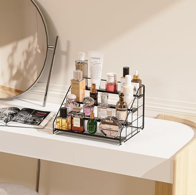 Spice Rack Organizer for Cabinet, 4 Tiered Spice Rack Organizer, Tiered Adjustable Spice Shelf for Kitchen Countertop Pantry Organization (Bright Black)