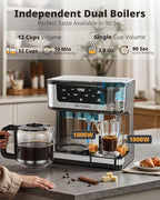 AIRMSEN 12-Cup Programmable Dual Coffee Maker – Single Serve Machine for K-Cup Pods & Ground, 1000W Fast Brew, Delay Start, 2H Keep Warm, Touchscreen, 60oz Tank, Glass Carafe – Home & Office