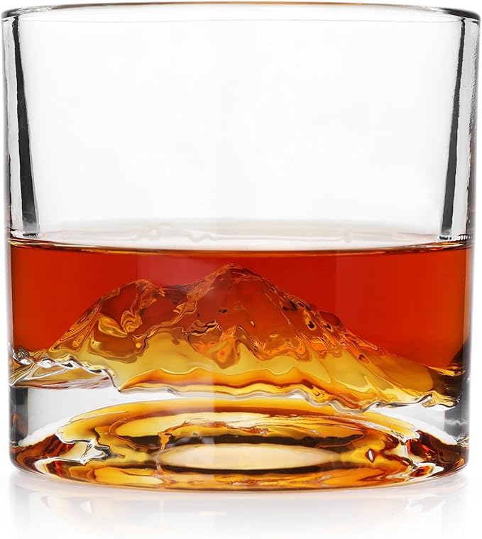 LIITON Mount Rainier Heavy Crystal Whiskey Glasses Gift Set of 2, Thick Freezable Bourbon Glass 1lb Each, Premium Whiskey Gifts for Men, Frozen Crystal Chills Cocktails, 10 oz