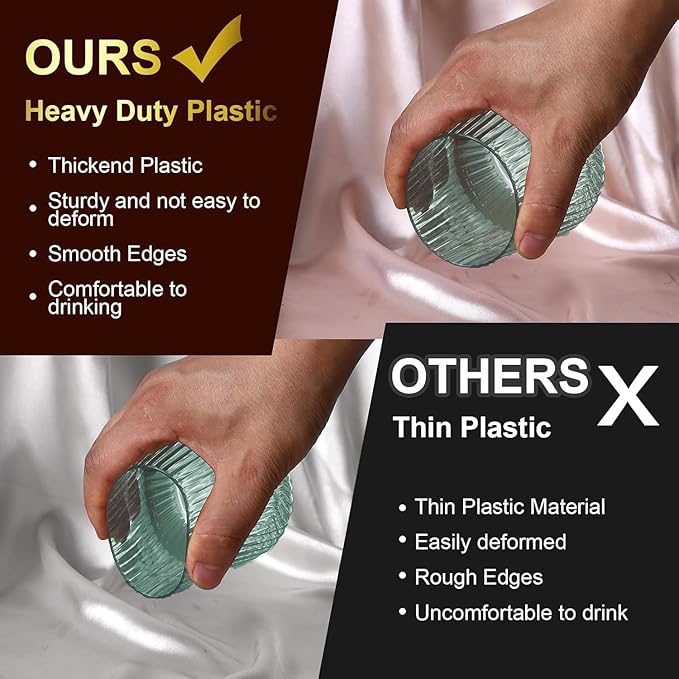 40 Pack Plastic Ribbed Wine Glasses, 14Oz Origami Disposable Wine Glasses Unbreakable Clear Plastic Cocktail Glasses Recyclable Shatterproof Reusable Wine Cups (14oz-green-40pack)