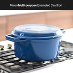 Misen 7 QT Enameled Cast Iron Dutch Oven - Chip-Resistant Enamel Coating - Thick Iron Core For Heat Retention - Large Cooking Surface - Oven Safe, Induction Compatible - Grill and Silicone Lid, Blue