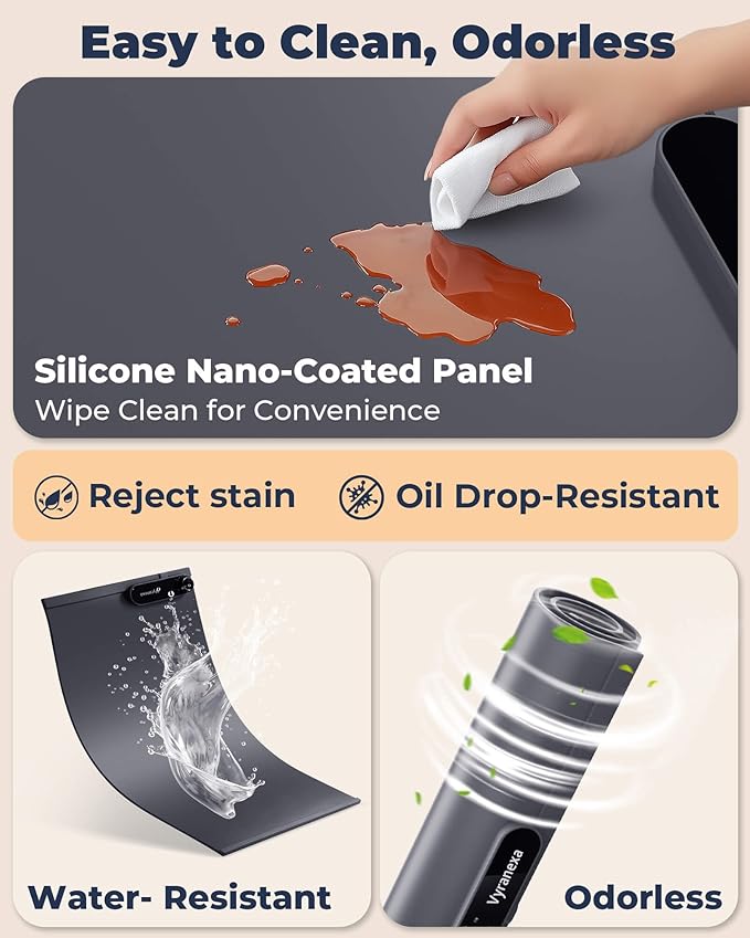 Warming Mat for Food - Space-Saving, Fits Two Baking Dishes, 7 Temp Settings, 4h Auto Shut-Off, Durable Silicone Surface, Easy to Clean, Perfect for Parties and Everyday Use (Gray, Medium)