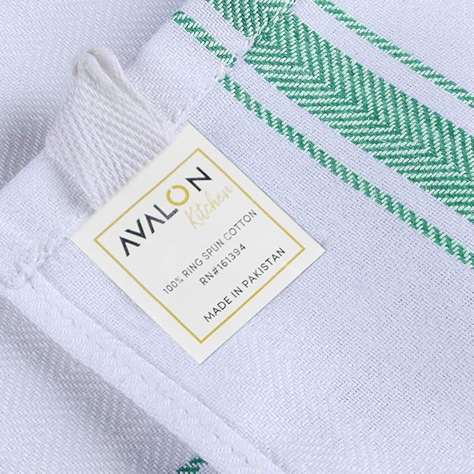 Dish Towels Set (Value Pack of 15) Size 15x25 Inch, 100% Cotton Soft & Absorbent Linen Kitchen Towels, Tea Towels, Reusable Cleaning Cloths for Household Cleaning (Green)