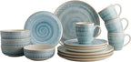 "Corona Dinnerware Set 16– piece, Plates Bowls and Mugs Set, Ceramic Sets for 4, Microwave and Dishwasher Safe, Congo Etnic Design