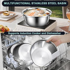 8+1 Stainless Steel Colander Set with Mixing Bowl, 4 Sizes (1.8QT, 2.3QT, 3QT, 4QT) with 1 Mesh Strainer, for Washing Rice, Fruits, Vegetables, Draining Pasta, Meat, and Spaghetti